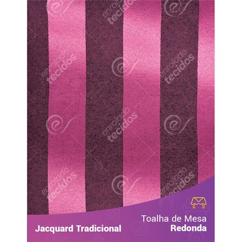 Toalha de Mesa Redonda em Tecido Jacquard Pink e Preto Listrado Tradicional 2,80m