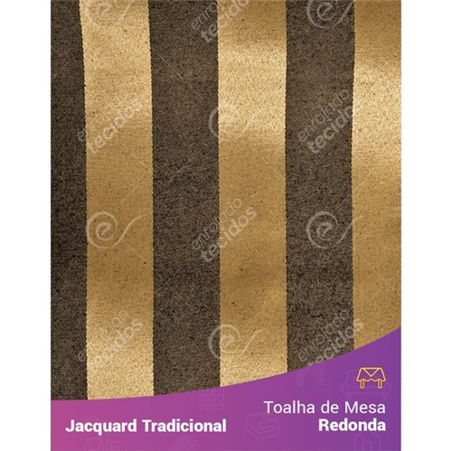 Toalha de Mesa Redonda em Tecido Jacquard Preto e Dourado Listrado Tradicional 2,80m