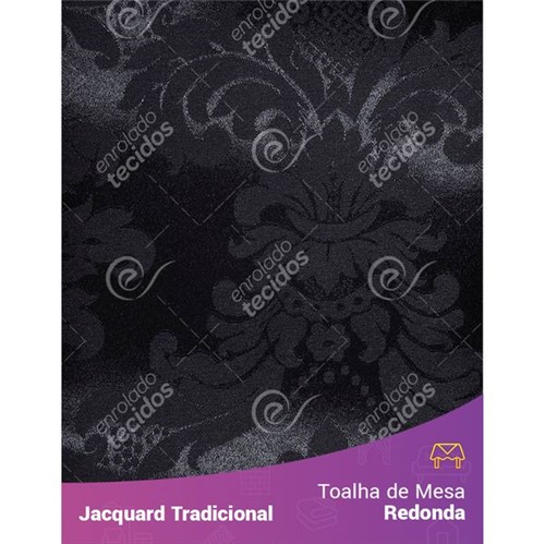 Toalha de Mesa Redonda em Tecido Jacquard Preto Medalhão Tradicional 2,80m