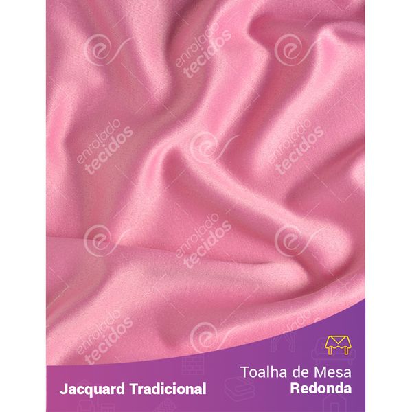 Toalha de Mesa Redonda em Tecido Jacquard Rosa Bebê Liso Tradicional 2,80m