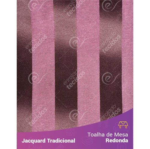 Toalha de Mesa Redonda em Tecido Jacquard Rosa e Marrom Listrado Tradicional 2,80m