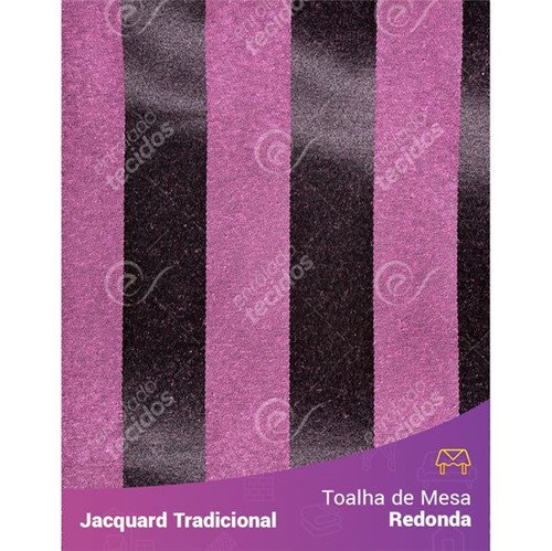 Toalha de Mesa Redonda em Tecido Jacquard Rosa e Preto Listrado Tradicional 2,80m