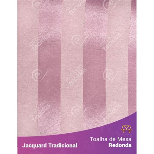 Toalha de Mesa Redonda em Tecido Jacquard Rosa Envelhecido Listrado Tradicional 2,80m