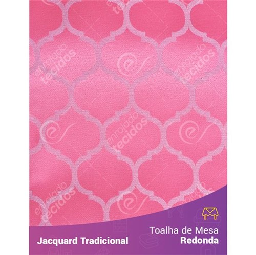 Toalha de Mesa Redonda em Tecido Jacquard Rosa Pink Chiclete Geométrico Tradicional 2,80m