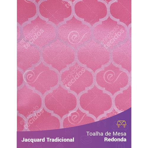 Toalha de Mesa Redonda em Tecido Jacquard Rosa Pink Chiclete Geométrico Tradicional