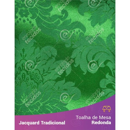 Toalha de Mesa Redonda em Tecido Jacquard Verde Medalhão Tradicional 2,80m