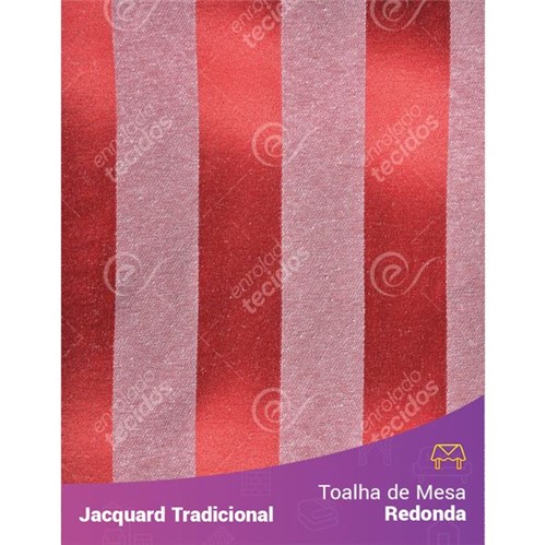 Toalha de Mesa Redonda em Tecido Jacquard Vermelho e Branco Circo Listrado Tradicional 2,80m