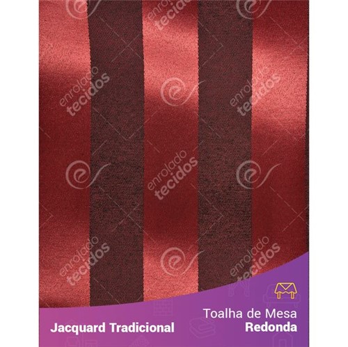 Toalha de Mesa Redonda em Tecido Jacquard Vermelho e Preto Listrado Tradicional 2,80m