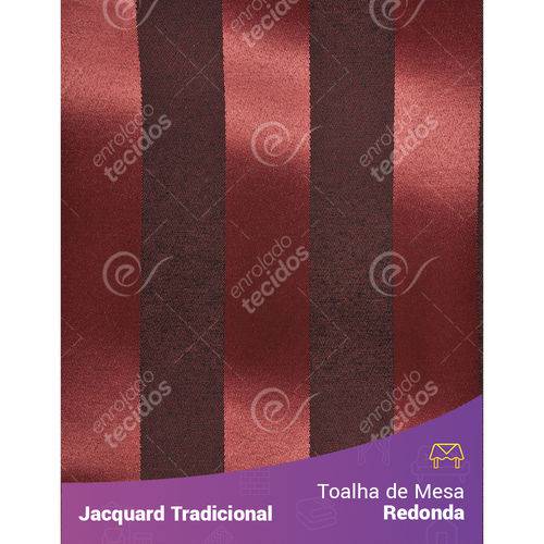 Toalha de Mesa Redonda em Tecido Jacquard Vermelho e Preto Listrado Tradicional