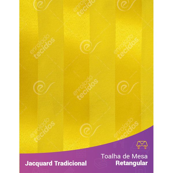 Toalha de Mesa Retangular em Tecido Jacquard Amarelo Ouro Listrado Tradicional 1,40m X 2,10m