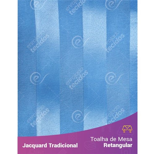 Toalha de Mesa Retangular em Tecido Jacquard Azul Bebê Celeste Listrado Tradicional 1,40m X 2,10m