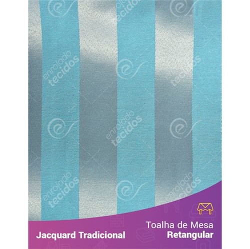 Toalha de Mesa Retangular em Tecido Jacquard Azul e Prata Frozen Listrado Tradicional 1,40m X 2,10m