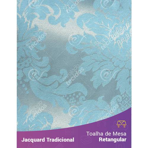 Toalha de Mesa Retangular em Tecido Jacquard Azul e Prata Frozen Medalhão Tradicional