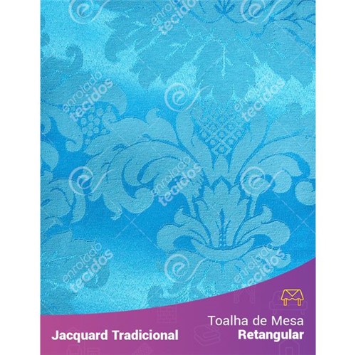 Toalha de Mesa Retangular em Tecido Jacquard Azul Frozen Medalhão Tradicional 1,40m X 2,10m