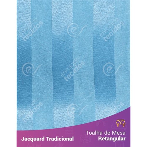 Toalha de Mesa Retangular em Tecido Jacquard Azul Piscina Listrado Tradicional 1,40m X 2,10m