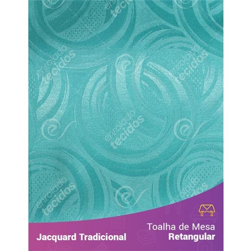 Toalha de Mesa Retangular em Tecido Jacquard Azul Tiffany Argolas Tradicional 1,40m X 2,10m