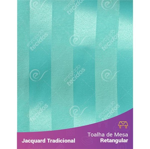 Toalha de Mesa Retangular em Tecido Jacquard Azul Tiffany Listrado Tradicional 1,40m X 2,10m