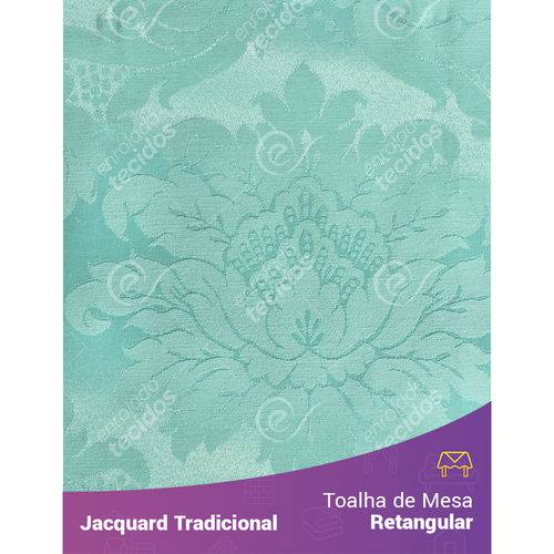 Toalha de Mesa Retangular em Tecido Jacquard Azul Tiffany Medalhão Tradicional