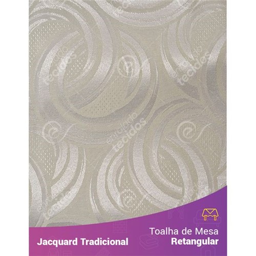 Toalha de Mesa Retangular em Tecido Jacquard Bege Marfim Argolas Tradicional 1,40m X 2,10m