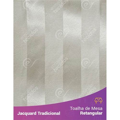 Toalha de Mesa Retangular em Tecido Jacquard Bege Marfim Listrado Tradicional 1,40m X 2,10m