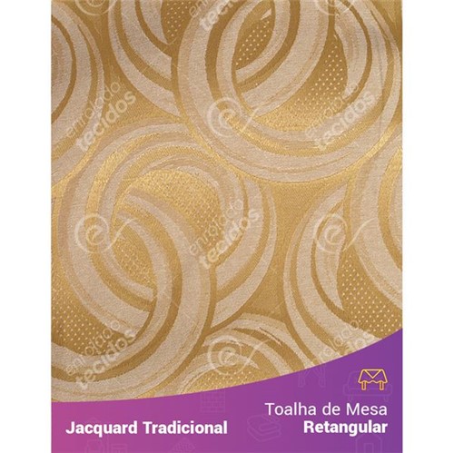 Toalha de Mesa Retangular em Tecido Jacquard Dourado Argolas Tradicional 1,40m X 2,10m