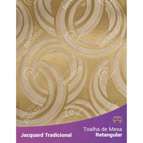 Toalha de Mesa Retangular em Tecido Jacquard Dourado Argolas Tradicional