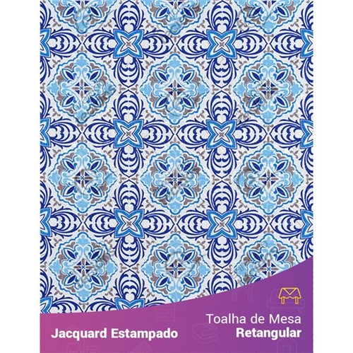 Toalha de Mesa Retangular em Tecido Jacquard Estampado Azulejo Português Azul 1,40m X 2,10m