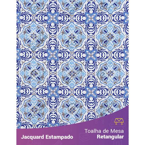 Toalha de Mesa Retangular em Tecido Jacquard Estampado Azulejo Português Azul