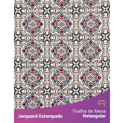 Toalha de Mesa Retangular em Tecido Jacquard Estampado Azulejo Português Marsala 1,40m X 2,10m