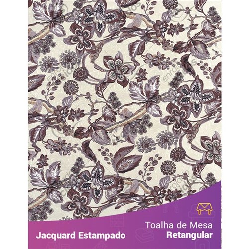 Toalha de Mesa Retangular em Tecido Jacquard Estampado Floral Bege e Marrom 1,40m X 2,10m