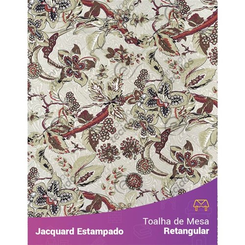 Toalha de Mesa Retangular em Tecido Jacquard Estampado Floral Bege e Marsala 1,40m X 2,10m