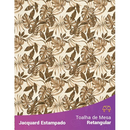 Toalha de Mesa Retangular em Tecido Jacquard Estampado Floral Marrom 1,40m X 2,10m
