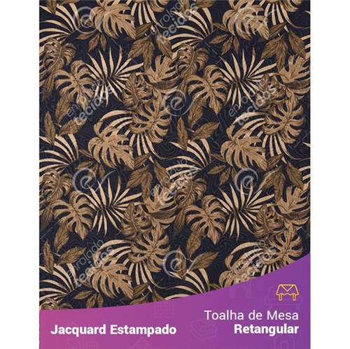 Toalha de Mesa Retangular em Tecido Jacquard Estampado Floral Marrom Escuro 1,40m X 2,10m