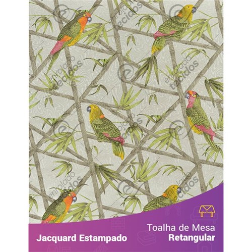 Toalha de Mesa Retangular em Tecido Jacquard Estampado Floral Papagaio Cinza 1,40m X 2,10m