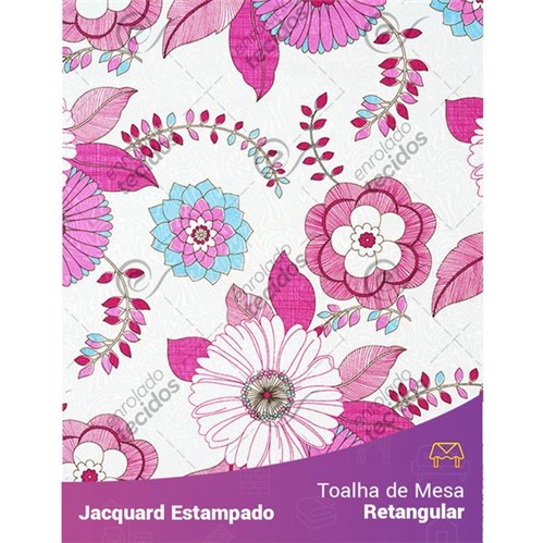 Toalha de Mesa Retangular em Tecido Jacquard Estampado Floral Rosa 1,40m X 2,10m