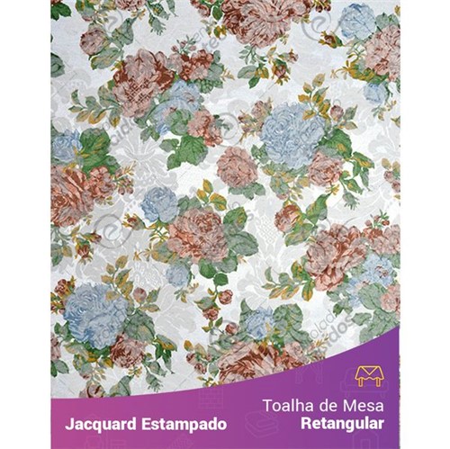 Toalha de Mesa Retangular em Tecido Jacquard Estampado Floral Rosa Envelhecido 1,40m X 2,10m
