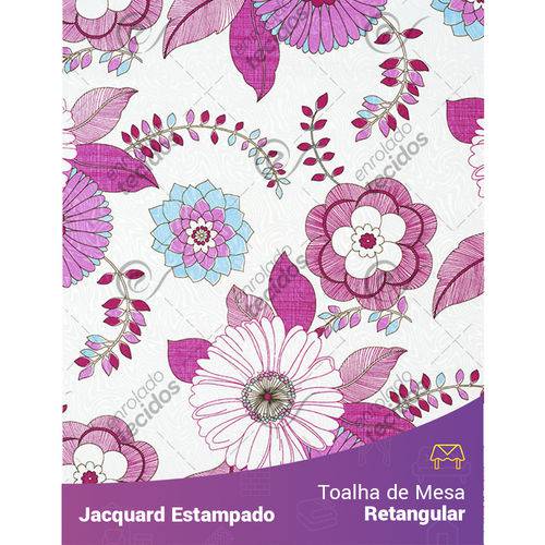 Toalha de Mesa Retangular em Tecido Jacquard Estampado Floral Rosa