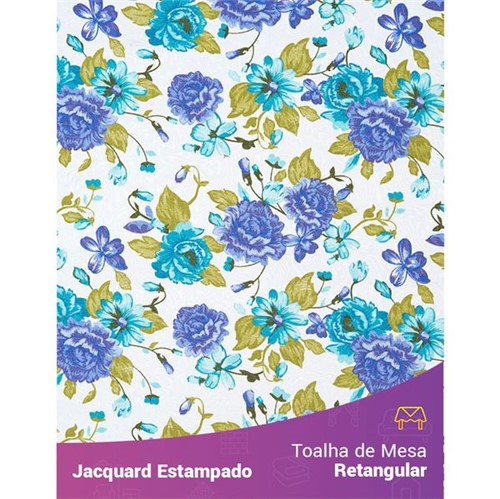 Toalha de Mesa Retangular em Tecido Jacquard Estampado Floral Violeta 1,40m X 2,10m