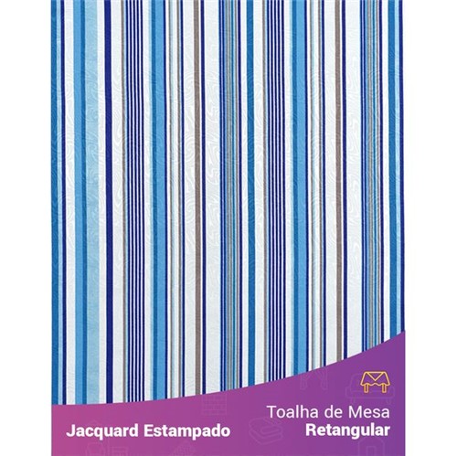 Toalha de Mesa Retangular em Tecido Jacquard Estampado Listrado Azul 1,40m X 2,10m