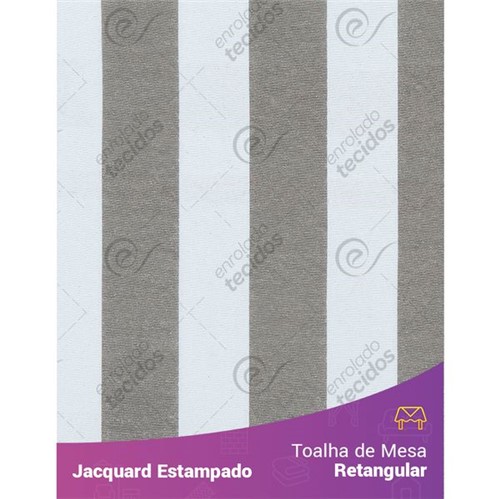 Toalha de Mesa Retangular em Tecido Jacquard Estampado Listrado Cinza e Branco 1,40m X 2,10m