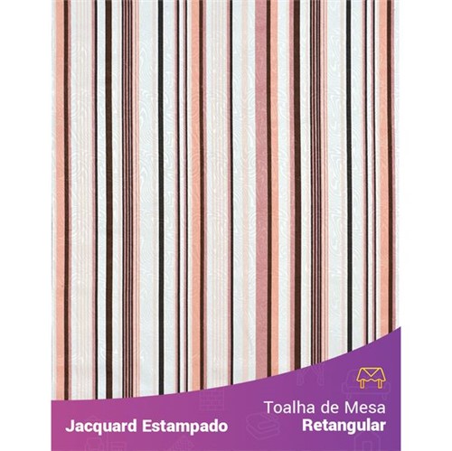 Toalha de Mesa Retangular em Tecido Jacquard Estampado Listrado Rosa 1,40m X 2,10m
