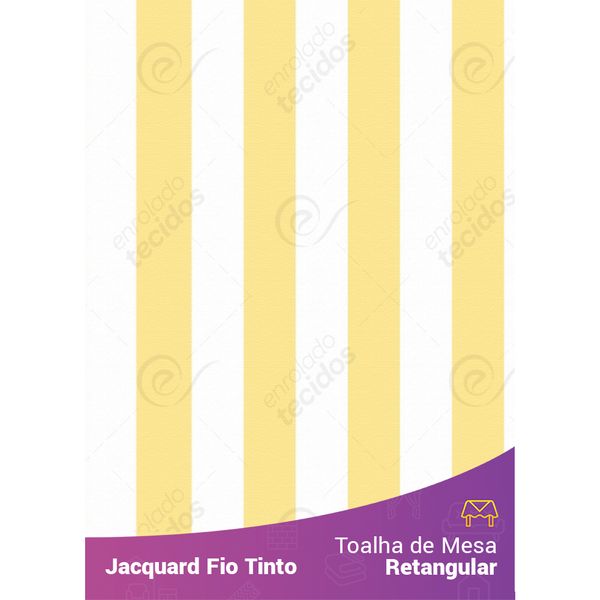 Toalha de Mesa Retangular em Tecido Jacquard Listrado Amarelo Fio Tinto 1,40m X 2,10m