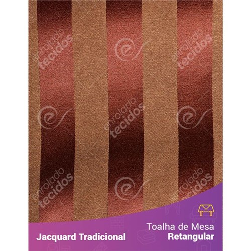 Toalha de Mesa Retangular em Tecido Jacquard Marsala e Bege Listrado Tradicional 1,40m X 2,10m