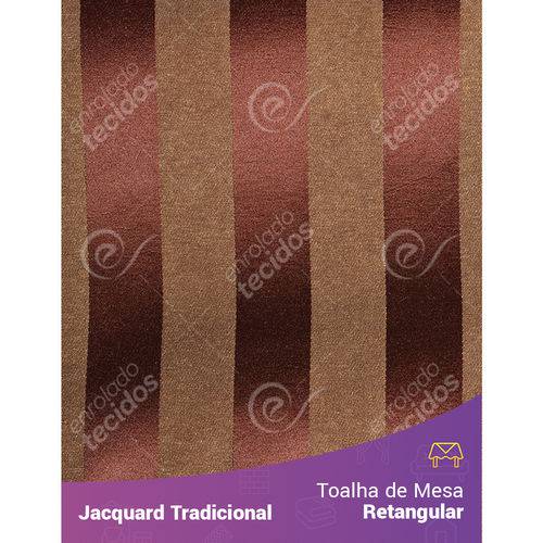 Toalha de Mesa Retangular em Tecido Jacquard Marsala e Bege Listrado Tradicional