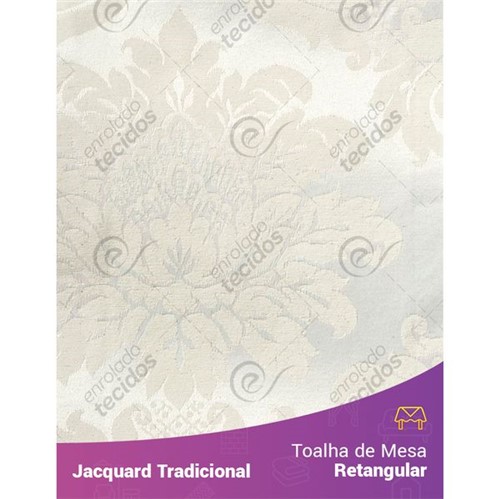 Toalha de Mesa Retangular em Tecido Jacquard Palha Crú (Rústico) Medalhão Tradicional 1,40m X 2,10m