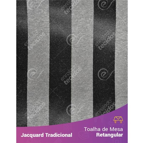 Toalha de Mesa Retangular em Tecido Jacquard Preto e Cru Listrado Tradicional 1,40m X 2,10m