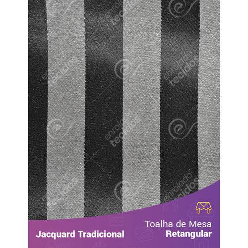 Toalha de Mesa Retangular em Tecido Jacquard Preto e Cru Listrado Tradicional