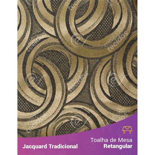 Toalha de Mesa Retangular em Tecido Jacquard Preto e Dourado Argolas Tradicional 1,40m X 2,10m