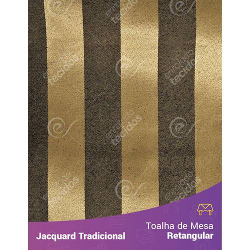 Toalha de Mesa Retangular em Tecido Jacquard Preto e Dourado Listrado Tradicional