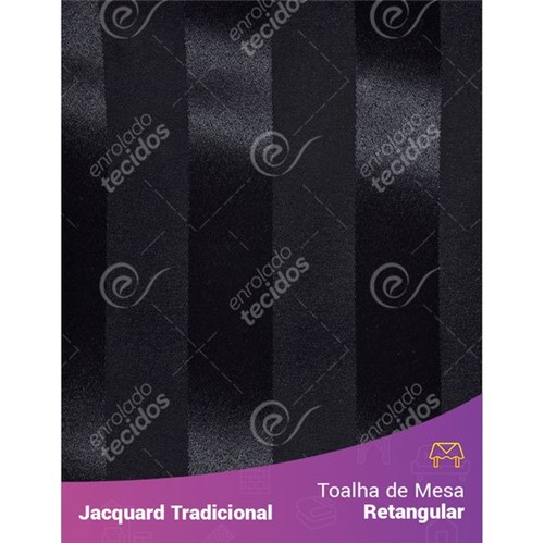 Toalha de Mesa Retangular em Tecido Jacquard Preto Listrado Tradicional 1,40m X 2,10m